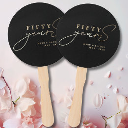 50th Wedding Anniversary Gold Black Hand Fan