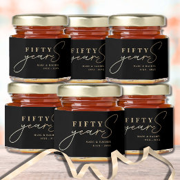 50th Wedding Anniversary Gold Black Honey Jar Favors