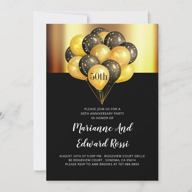 50th Wedding Anniversary Gold Black Invitation (Front)