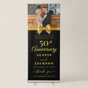 50th Wedding Anniversary Gold Black Photo Welcome  Retractable Banner
