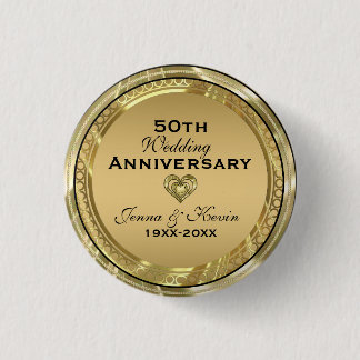 50th Wedding Anniversary Gold& Black Pinback Button