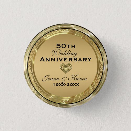 50th Wedding Anniversary Gold Black Pinback Button
