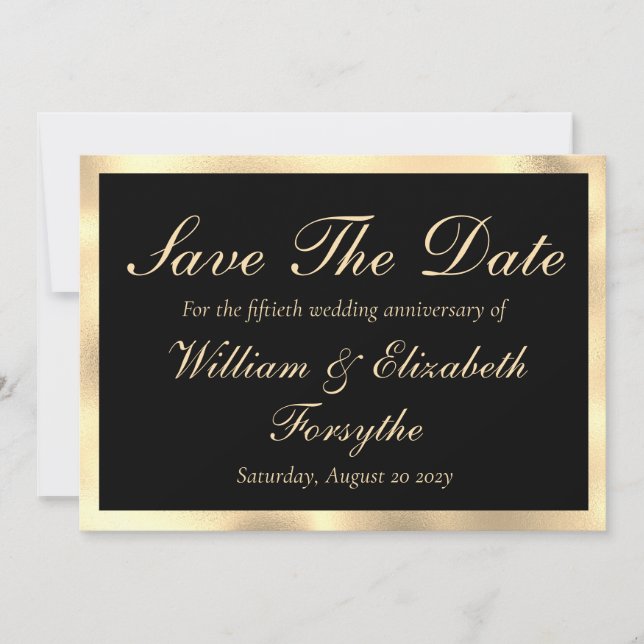50th Wedding Anniversary Gold Black Save The Date (Front)