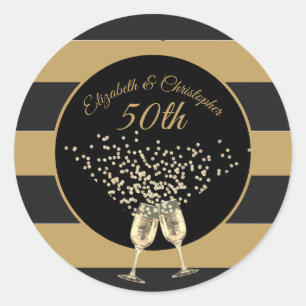 50th Wedding Anniversary Gold Black Stripe Elegant Classic Round Sticker