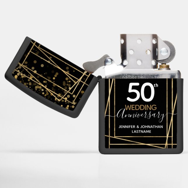 50th Wedding Anniversary Gold Border Zippo Lighter (Opened)