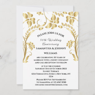 50th Wedding Anniversary Gold Botanical Floral Invitation