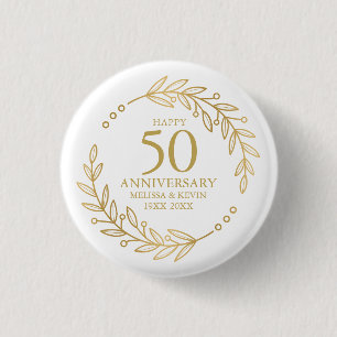 50th Wedding Anniversary Gold Botanicl Frame Button
