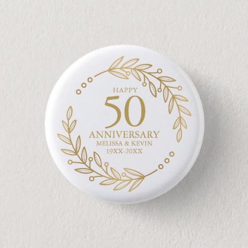 50th Wedding Anniversary Gold Botanicl Frame Button