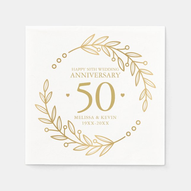 50th Wedding Anniversary Gold Botanicl Frame Napkins (Front)