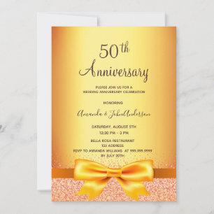 50th wedding anniversary gold bow invitation