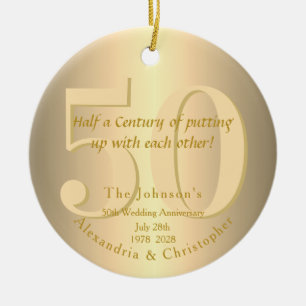 50th Wedding Anniversary Gold Ceramic Ornament