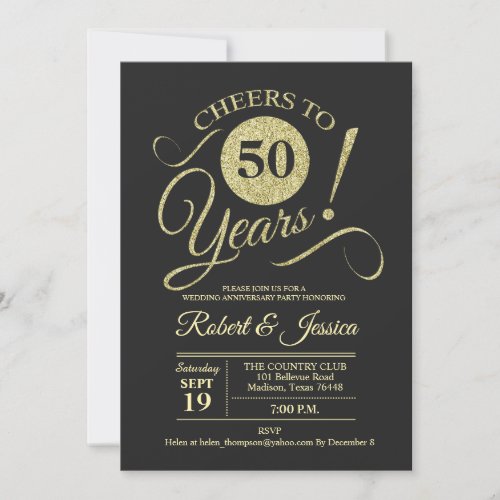 50th Wedding Anniversary Gold Chalkboard Pattern Invitation
