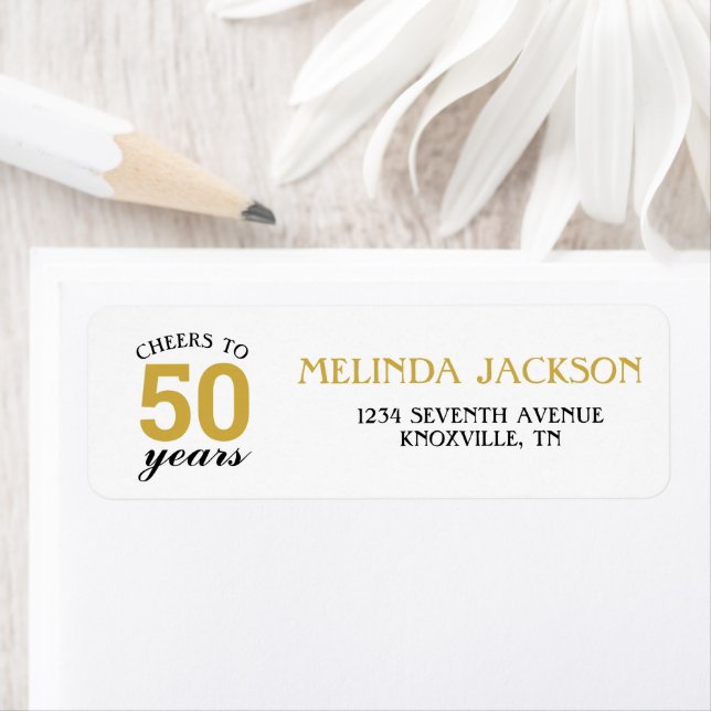 50th Wedding Anniversary Gold Cheers to 50 Years Label (Insitu)