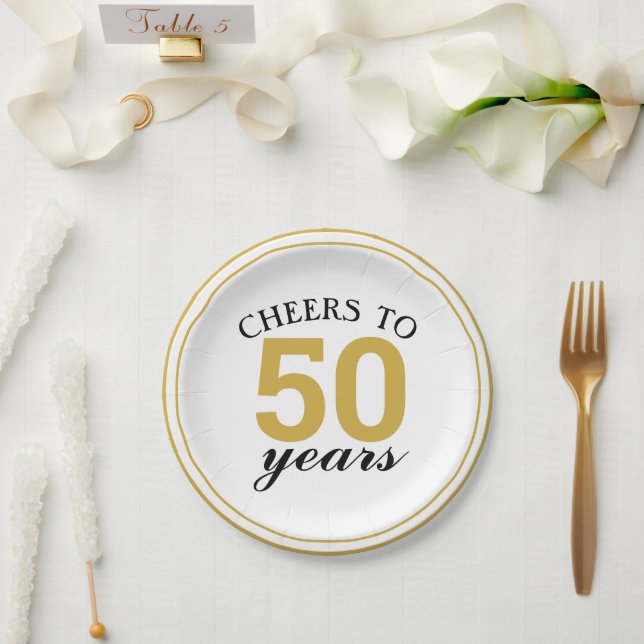 50th Wedding Anniversary Gold Cheers to 50 Years Paper Plates (Wedding)