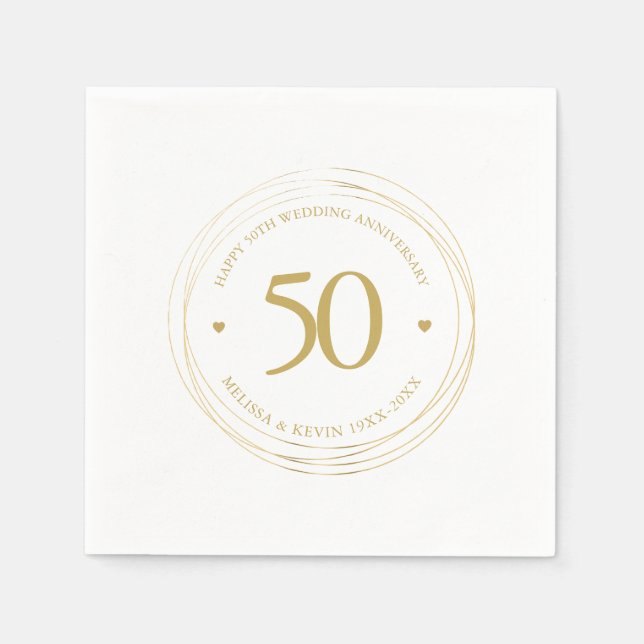50th Wedding Anniversary Gold Circle Frame Napkins (Front)