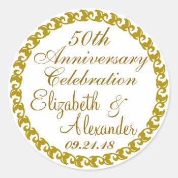 50th Wedding Anniversary-gold Classic Round Sticker by hungaricanprincess at Zazzle