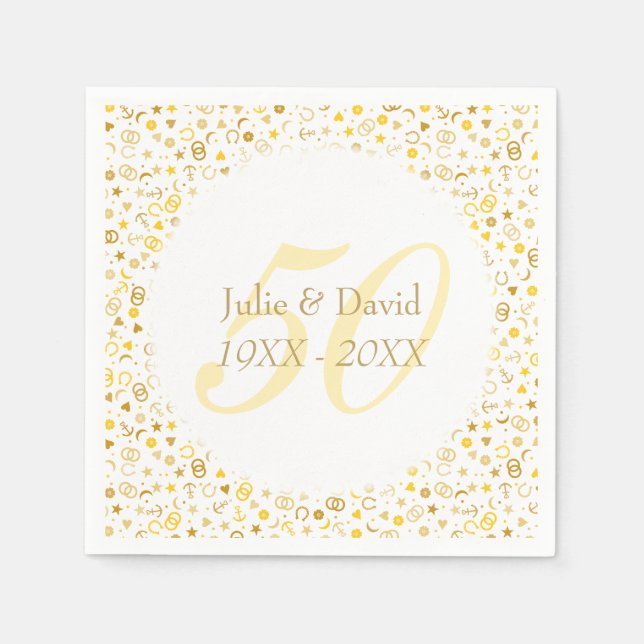 50th Wedding Anniversary Gold Confetti Paper Napkins (Front)