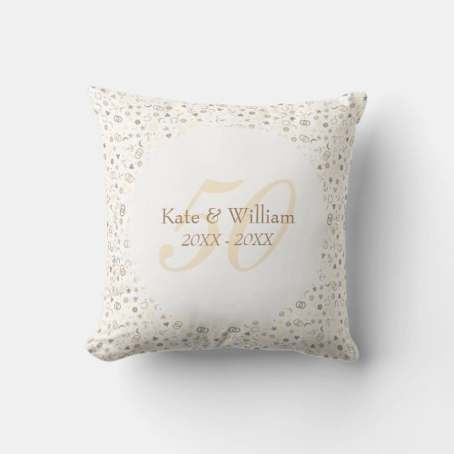 50th Wedding Anniversary Gold Confetti Throw Pillow