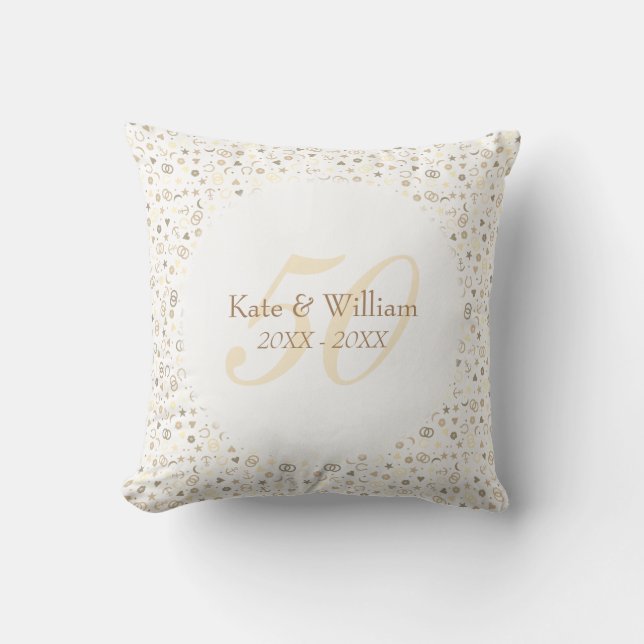 50th Wedding Anniversary Gold Confetti Throw Pillow (Front)