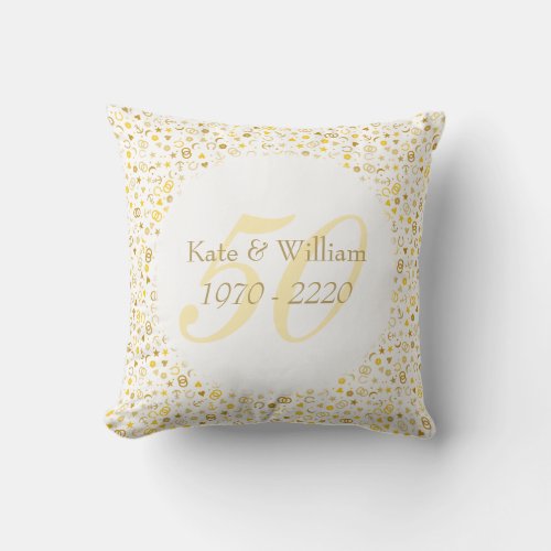 50th Wedding Anniversary Gold Confetti Throw Pillow