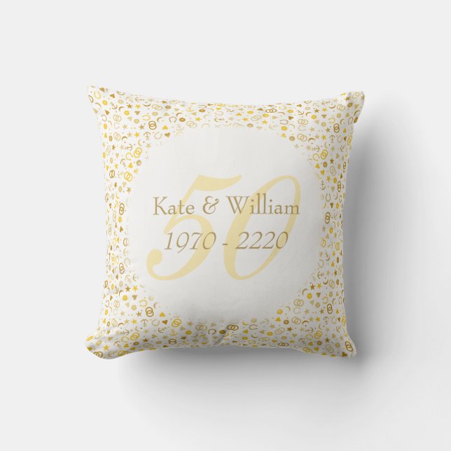 50th Wedding Anniversary Gold Confetti Throw Pillow (Front)