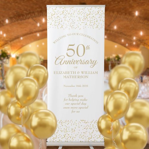 50th Wedding Anniversary Gold Confetti Welcome Retractable Banner