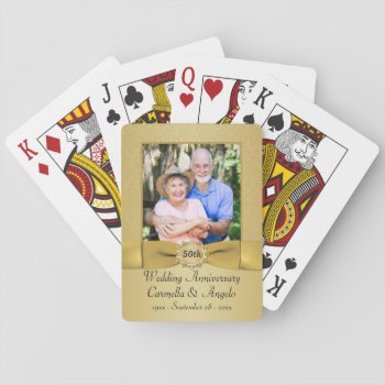 50th Wedding Anniversary Gold Damask Playing Cards by NiteOwlStudio at Zazzle