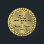 50th Wedding Anniversary Gold & Diamonds Button<br><div class="desc">Elegant 50th wedding anniversary design with an image of metallic gold print with customizable text. Heart in heart diamond design accent with gold tones diamonds border.</div>