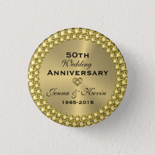 50th Wedding Anniversary Gold & Diamonds Button