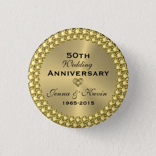 50th Wedding Anniversary Gold  Diamonds Button
