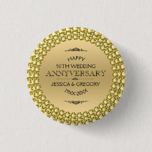 50th Wedding Anniversary Gold Diamonds Button