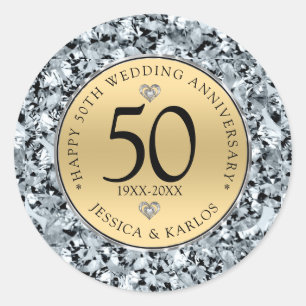 50th wedding anniversary gold & diamonds classic round sticker