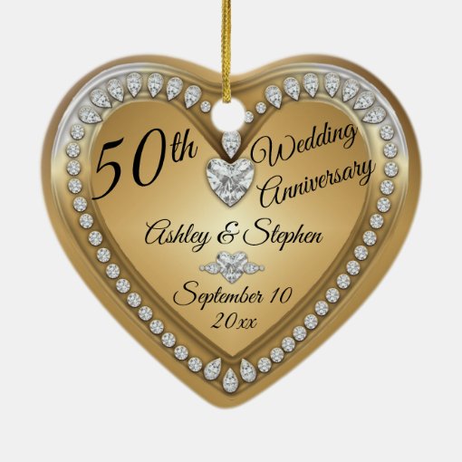 50th Wedding Anniversary Gold Diamonds Keepsake Ceramic Ornament | Zazzle