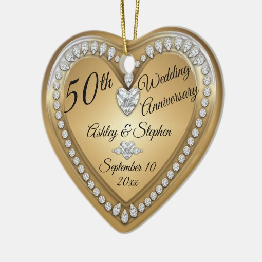 50th Wedding Anniversary Gold Diamonds Keepsake Ceramic Ornament | Zazzle