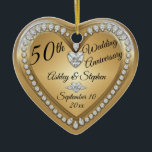 50th Wedding Anniversary Gold Diamonds Keepsake Ceramic Ornament<br><div class="desc">Elegant faux (printed) gold and diamonds 50th Wedding Anniversary keepsake photo ornament design by Holiday Hearts Designs (rights reserved). Template fields are provided for you to personalize with your names, anniversary and date. Font styles, sizes and positioning can be customized via the "Customize" button. As stated above, all effects (diamonds...</div>