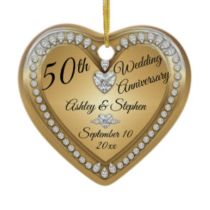 50th Wedding Anniversary Gold Diamonds Keepsake Ceramic Ornament