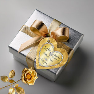 50th Wedding Anniversary Gold Diamonds Photo Favor Tags