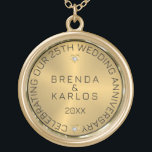 50th Wedding Anniversary Gold & Diamonds Plated Necklace<br><div class="desc">Elegant Happy 50th wedding anniversary image of gold background and diamonds with black customizable text.</div>