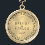 50th Wedding Anniversary Gold & Diamonds Plated Necklace<br><div class="desc">Elegant Happy 50th wedding anniversary image of gold background and diamonds with black customizable text.</div>