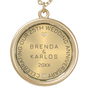 50th Wedding Anniversary Gold & Diamonds Plated Necklace