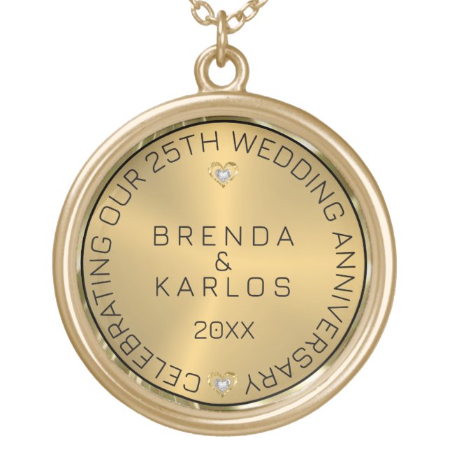 50th Wedding Anniversary Gold & Diamonds Plated Necklace (Front)