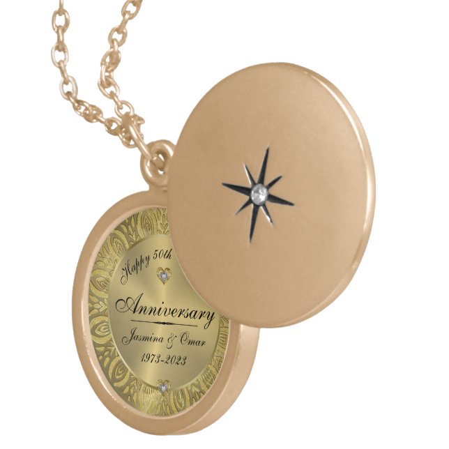 50th Wedding Anniversary Gold & Diamonds Silver Plated Necklace (Front Right)