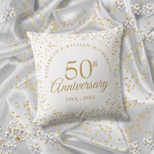 50th Wedding Anniversary Gold Dust Confett Throw Pillow