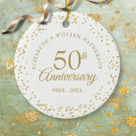 50th Wedding Anniversary Gold Dust Confetti Ceramic Ornament<br><div class="desc">Featuring delicate gold dust confetti. Personalize with your special fifty years golden anniversary information in chic gold lettering. Designed by Thisisnotme©</div>