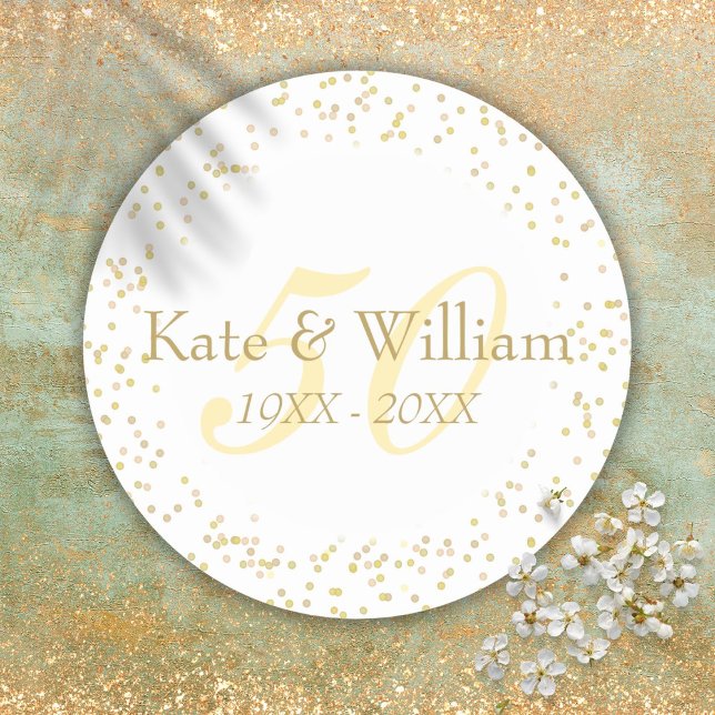 50th Wedding Anniversary Gold Dust Confetti Classic Round Sticker (50th Wedding Anniversary Gold Dust Confetti Classic Round Sticker)