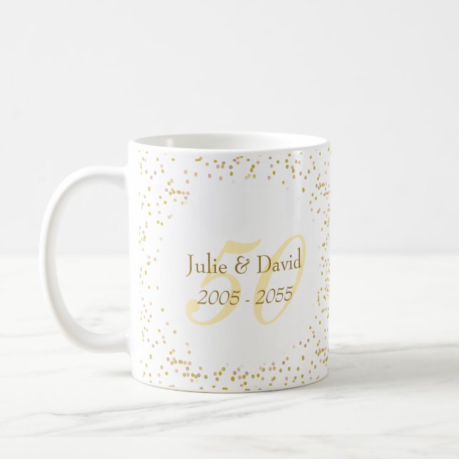 50th Wedding Anniversary Gold Dust Confetti Coffee Mug (Left)