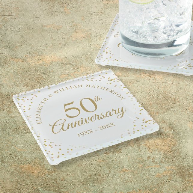 50th Wedding Anniversary Gold Dust Confetti Glass Coaster (50th Wedding Anniversary Gold Dust Confetti Glass Coaster)