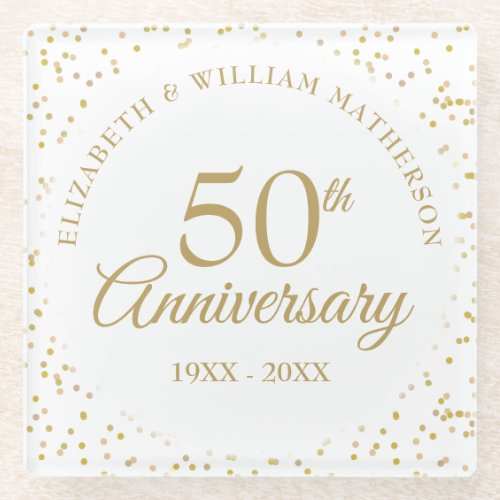 50th Wedding Anniversary Gold Dust Confetti Glass Coaster