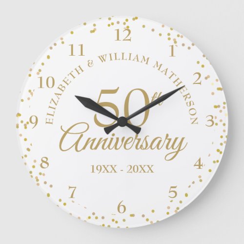 50th Wedding Anniversary Gold Dust Confetti Large Clock