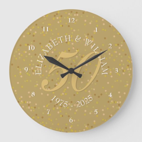 50th Wedding Anniversary Gold Dust Confetti Large Clock